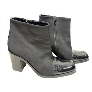 VIA SPIGA Italian Leather Cap‎ Toe Canvas Heel Ankle Boots